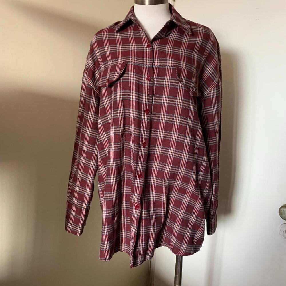 Prettylittlething Dark Red Checked Oversized Butt… - image 4